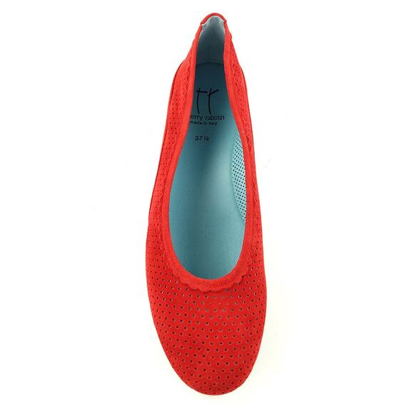 Thierry Rabotin Genie 7445 Red Perforated Suede Leather Ballet Flat SZ 8 $450 - Picture 2 of 13